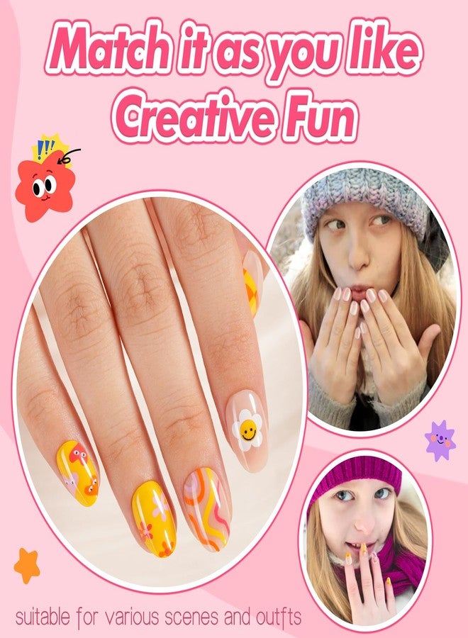 Misssix 78 Pcs Press on Nails for Kids, 3 Pack Kid Fake Nail Kit Cute Press on Nails, Old Colorful Flower Glue On Nails Stick On Nails for Girls 8-12 Years - Image 2